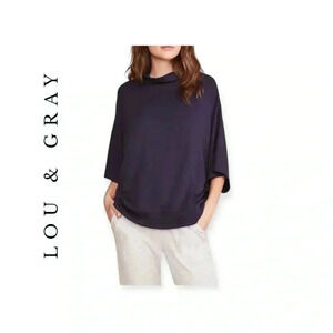 0422W. Lou&grey FOR LOFT PONCHO STYLE MOCK NECKLINE‎ TOP NAVY BLUE SIZE MEDIUM